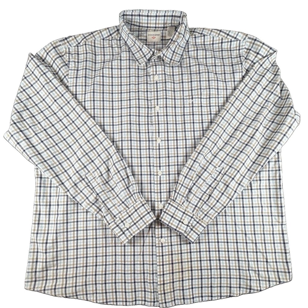 Dockers Shirt Mens 2XL Blue Plaid Long Sleeve Button Down Pocket Casual
